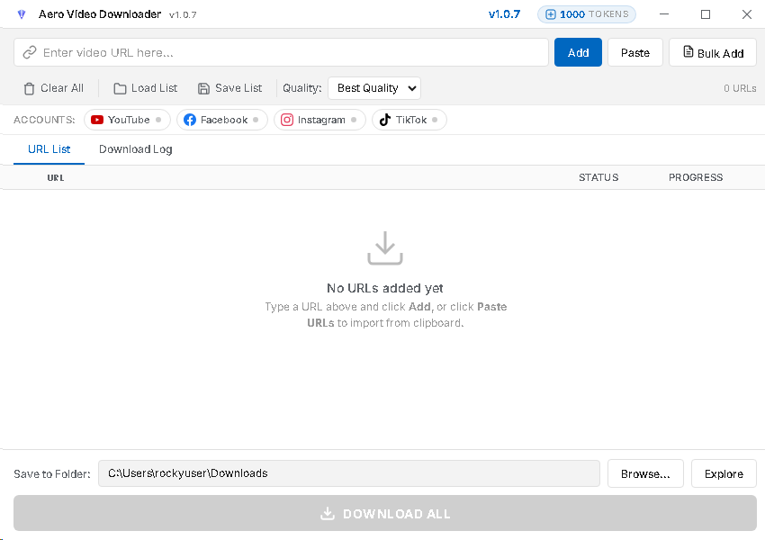 Aero Video Downloader Main Interface View